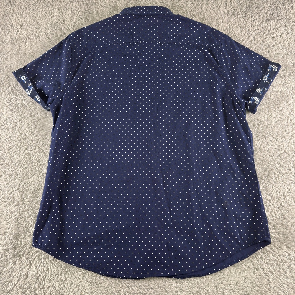 Denim & Flower Ricky Singh Mens XL Navy Blue Polka Dot Short Sleeve Button Down - Picture 4 of 7
